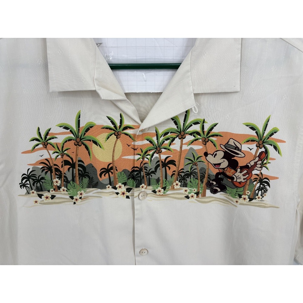 Disney Parks Mens Tommy Bahama Mickey Mouse Ukulele Hawaiian Silk Cream Shirt XL